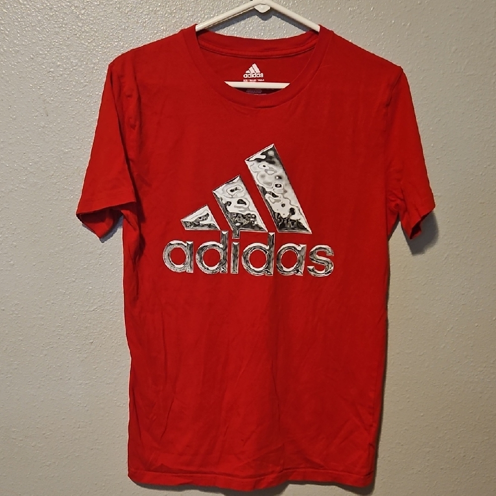 Adidas Red Short Sleeve Tee with Reflective Logo